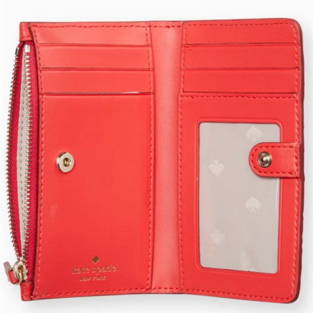 kate spade Coral-Red Leather Compact Bifold Wallet